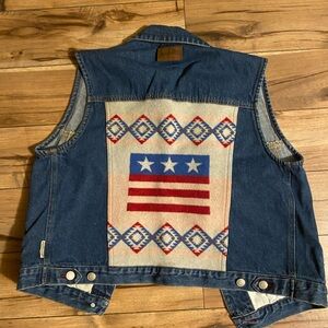 Pendleton Vintage Denim Vest with American Flag Aztec Pattern Medium